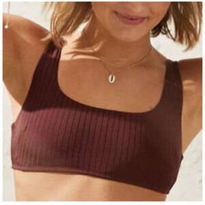 Aerie Tie Banded Wide Strap Scoop Bikini Swim Top Size XL Rust Brown Beach